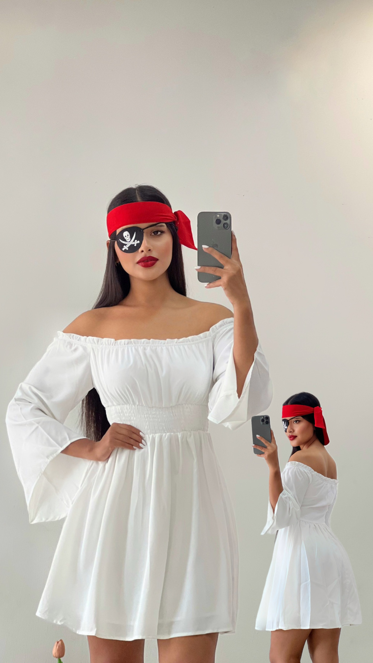 Vestido corto blanco off shoulder